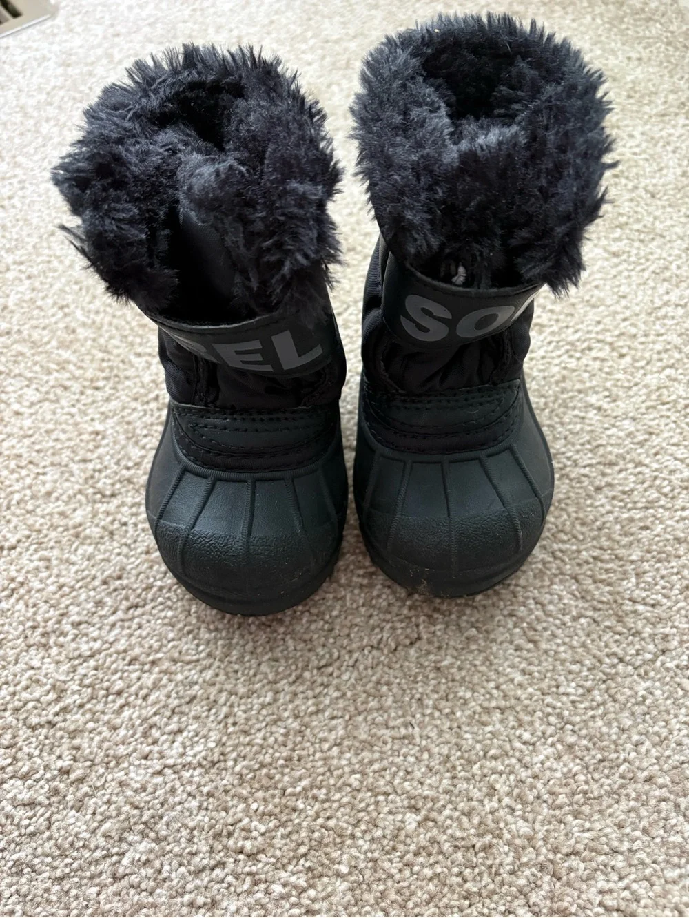 Sorel Black Baby Size 4 Winter Boots Faux Fur Cuff Snow Ski Waterproof Warm